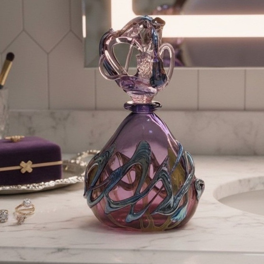 Didier‎ Saba Purple Biot Decanter, Iridescent Blown Vase, Art Glass Collectible